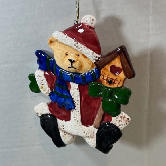 Ceramic Christmas Santa Bear Tree Hanging Holiday Ornament 4"x5" - Picture 3 of 12